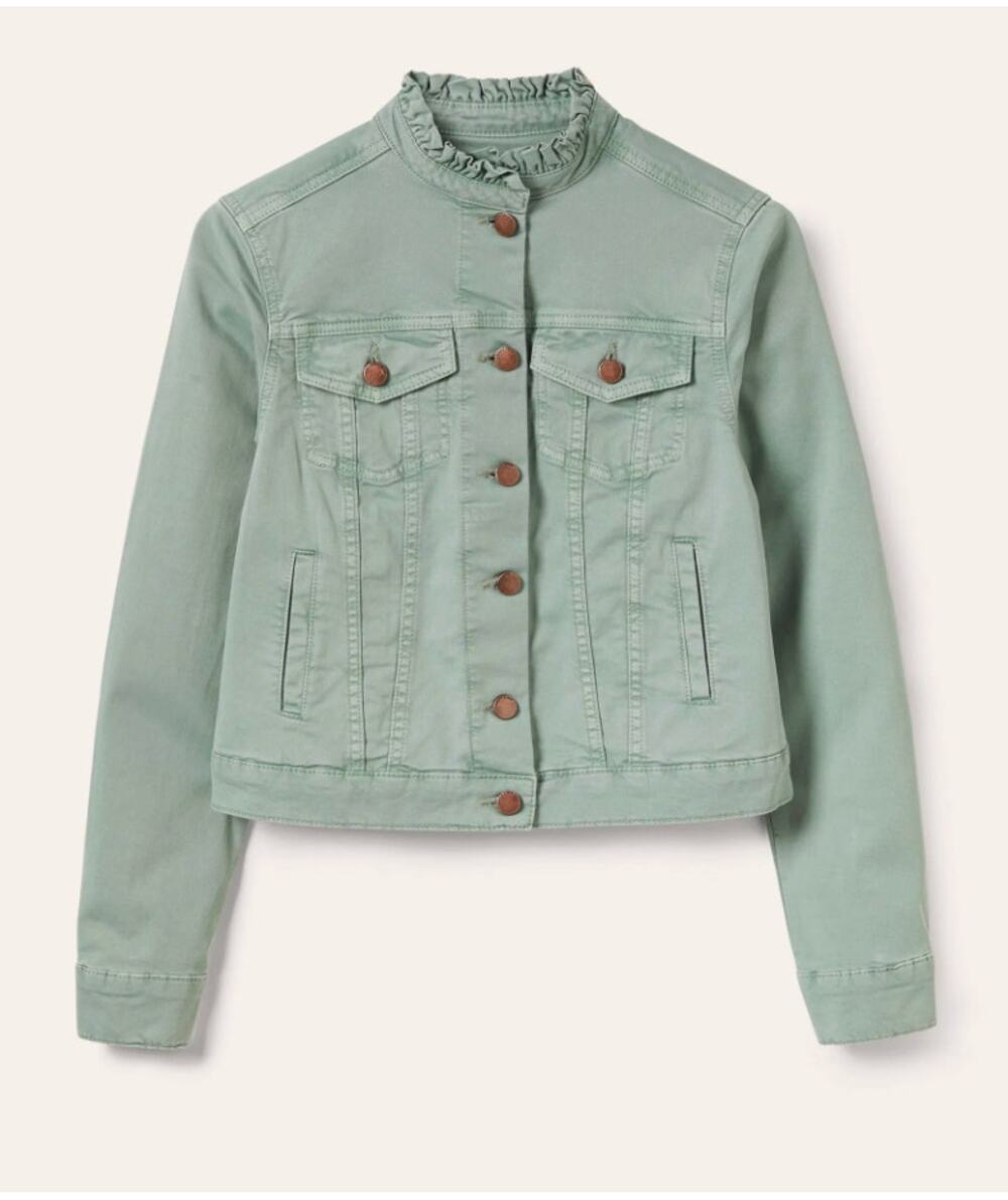 BODEN DENIM Carla Ruffle Collar Green Jacket // 4